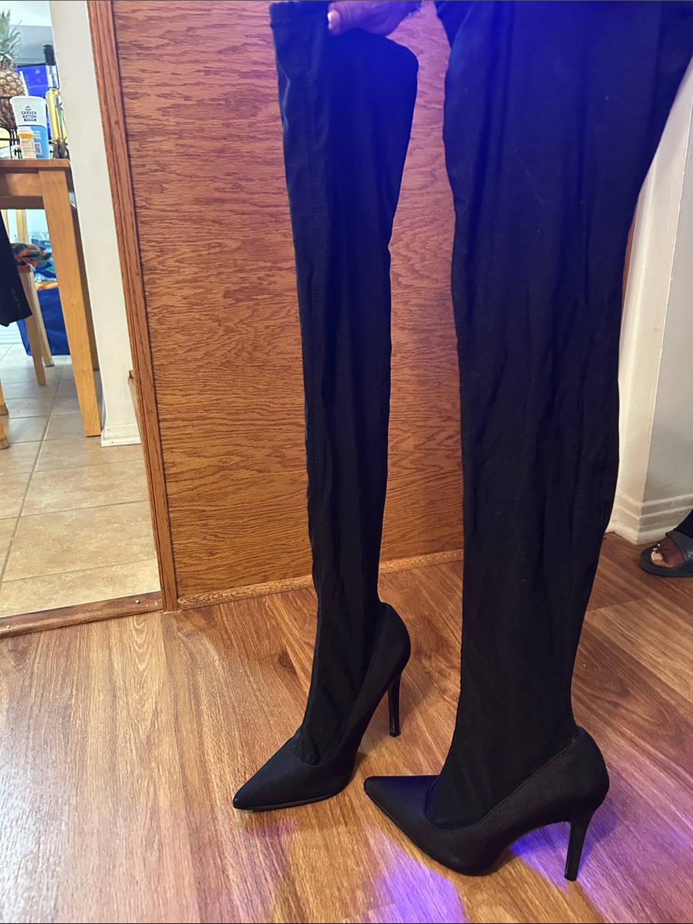 Black Over-the-Knee Sock Stiletto Boots